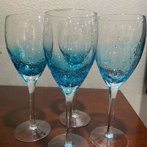 Discontinued, Set of 4, Roscher and Company, Bubbly Teal Stemmed Wine Glasses